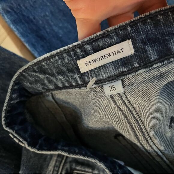 WeWoreWhat Cargo Style Utility Dark Blue Wash Baggy Straight Leg Jeans 25 - Picture 10 of 13